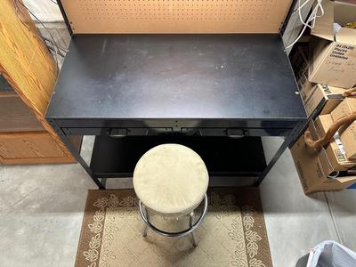 WORKBENCH WITH PEGBOARD BACK AND STOOL TOO
