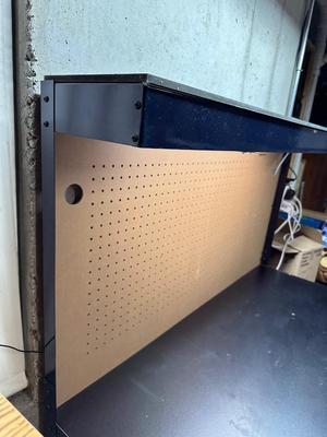WORKBENCH WITH PEGBOARD BACK AND STOOL TOO
