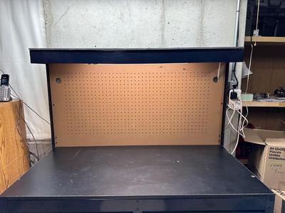 WORKBENCH WITH PEGBOARD BACK AND STOOL TOO