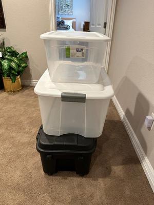 PLANO LARGE STORAGE TRUNK AND 2 OTHER STORAGE TOTES