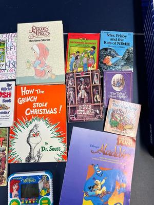 CHILDREN'S BOOKS AND 2 HAND HELD GAMES
