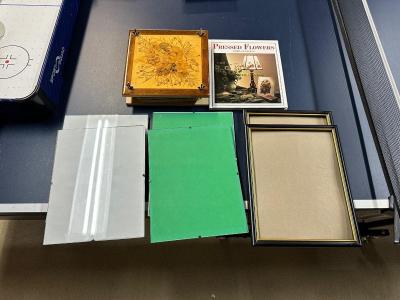 DRIED FLOWER PRESS W/BOOK AND PICTURE FRAMES