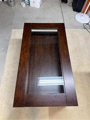 2 TIER WOOD FRAMED COFFEE TABLE WITH GLASS PANEL TOP