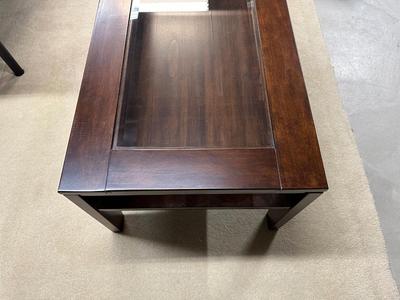 2 TIER WOOD FRAMED COFFEE TABLE WITH GLASS PANEL TOP
