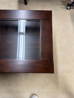 2 TIER WOOD FRAMED COFFEE TABLE WITH GLASS PANEL TOP