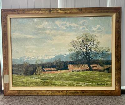 Framed Art: Farm Field and Barns Landscape