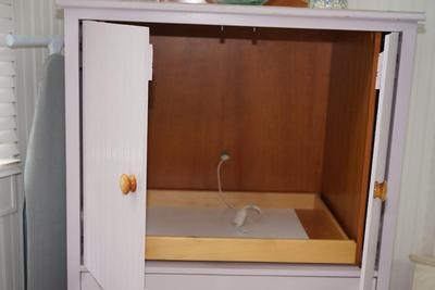 WAINSCOT CABINET WITH STORAGE ABOVE AND THREE DRAWERS