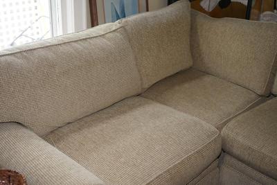 LEE CRAFTSMAN THREE SECTIONAL SOFA OF GOOD QUALITY BEIGE COLOR.WOVEN SOFT FABRIC