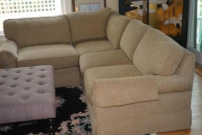 LEE CRAFTSMAN THREE SECTIONAL SOFA OF GOOD QUALITY BEIGE COLOR.WOVEN SOFT FABRIC