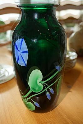 ORIENT FLUME BRAND HAND BLOWN VASE WITH CASED FLORALS AND DESIGN