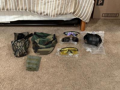 SAFETY GLASSES, EAR PROTECTION, MARINES UTILITY COVER AND HUNTING POUCHES