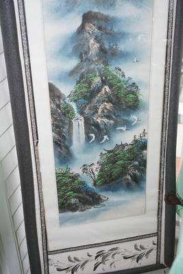 JAPANESE SCROLL PAINTING ON PAPER OF MOUNTAIN LANDSCAPE