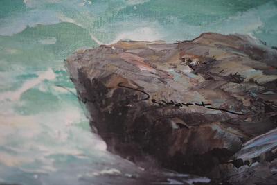 SEASCAPE OIL ON CANVASE IN GESSO GOLD TONE PAINTED FRAME. - SIGNED