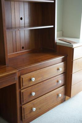 PERFECT CABINETRY UNIT FOR THE COLLECTOR. GLASS DOOR SECTIONS/ DESK / SHELF UNIT