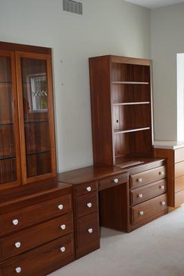PERFECT CABINETRY UNIT FOR THE COLLECTOR. GLASS DOOR SECTIONS/ DESK / SHELF UNIT