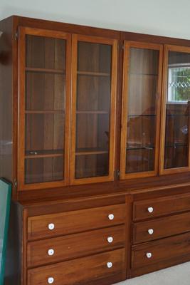 PERFECT CABINETRY UNIT FOR THE COLLECTOR. GLASS DOOR SECTIONS/ DESK / SHELF UNIT