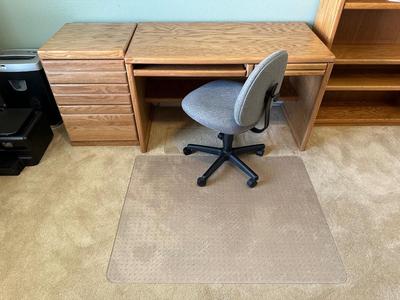 DESK WITH 3 DRAWER CHEST, CHAIR AND FLOOR MAT