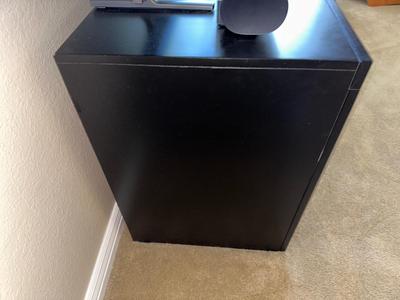 BLACK MEDIA STAND W/2 GLASS FRONT CABINETS