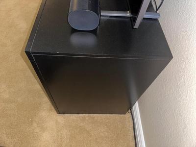 BLACK MEDIA STAND W/2 GLASS FRONT CABINETS