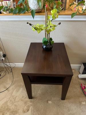 2 TIER END TABLE AND A FAUX ORCHID