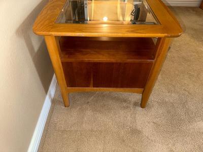 2 TIER GLASS TOP END TABLE WITH A DRAWER