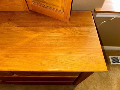 WOODLEY'S SOLID OAK 7 DRAWER DRESSER WITH TRIPLE MIRRORS