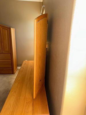 WOODLEY'S SOLID OAK 7 DRAWER DRESSER WITH TRIPLE MIRRORS
