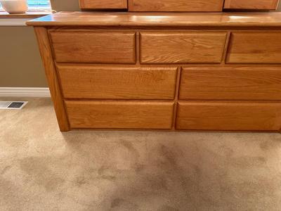 WOODLEY'S SOLID OAK 7 DRAWER DRESSER WITH TRIPLE MIRRORS