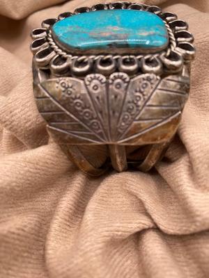 Huge Navajo Vintage Blue Turquoise Cuff