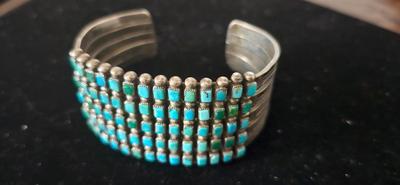 Hand cut 5 row Squared Turquoise Cuff