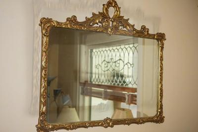 VINTAGE WALL MIRROR W/ GOLD PAINTED GESSO EXCEPTIONAL PATTERN