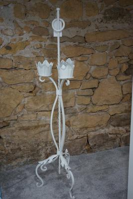 VINTAGE WROUGHT IRON METAL THREE POT PLANT STAND