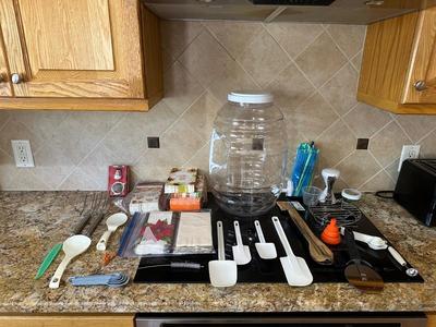BEVERAGE CONTAINER W/SPIGOT, KITCHEN UTENSILS AND MORE