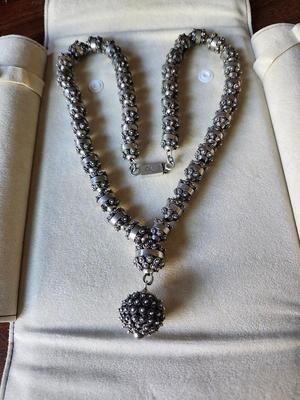 Signed Mexican Modernist Sterling Cannetille Lariat Necklace Set