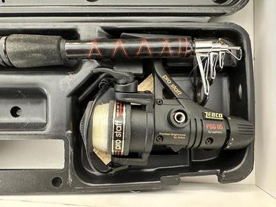 ZEBCO PRO STAFF FISHING REEL AND RETRACTABLE ROD, POCKET AND FIXED BLADE KNIVES