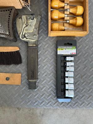 WOOD CHISELS, SOCKETS, TUBING BENDER AND MORE