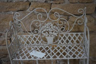 VINTAGE THREE SHELF PAINTED WHITE METAL PLANT STAND WITH POTTED PLANT CUT OUT. VERY SWEET