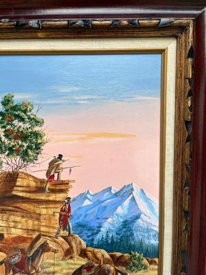 No Title Beautiful Landscape with Two Indian Scouts and Horses.