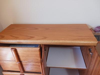 UNIQUE SOLID WOOD CHEST OF DRAWERS WITH SHELVES BEHIND CABINET DOORS