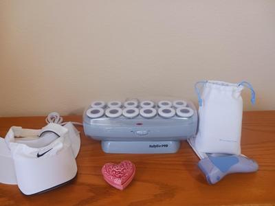 REMINGTON SHAVER, ELECTRIC CURLERS, VISORS AND TRINKET BOX