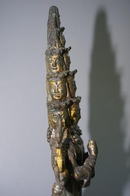 ANTIQUE BRONZE / GOLD/ TIBETIAN BUDDA SCULPTURE "AVALOKITESHVARA BODHISATTVA" - SIGNED ON BASE