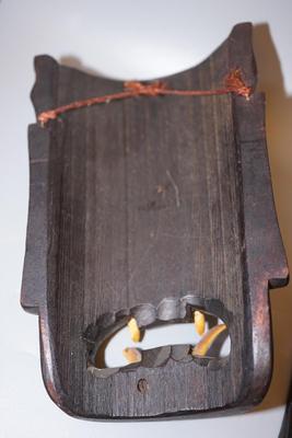 CHINESE RITUAL MASKS OF CARVED WOOD BLACK EBONY FINISH TEETH