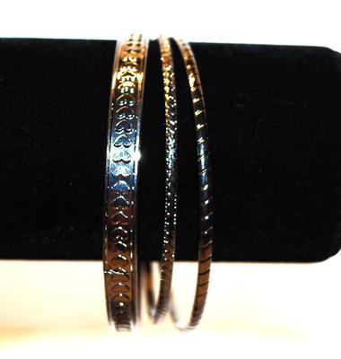 3 Sparkly Silver Tone & Black Bracelets 3" Diameter