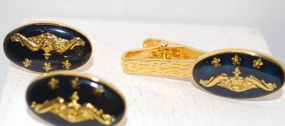 Japanese 3 Star Crown Cufflinks & Clasp Set