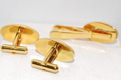 Japanese 3 Star Crown Cufflinks & Clasp Set