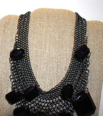 Showy Black Faceted Acrylics Necklace 16" L