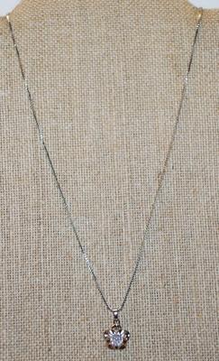 Single Diamond Style Flower Petal PENDANT (½" Diam.) on a Silver Tone Necklace Chain 18" L