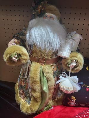 2 OLD WORLD TYPE SANTAS, TREE SKIRTS AND MORE