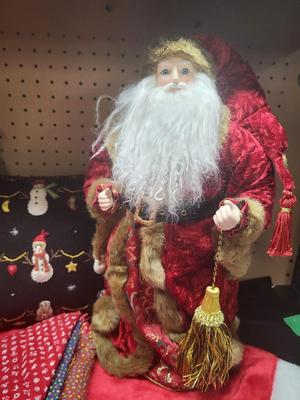 2 OLD WORLD TYPE SANTAS, TREE SKIRTS AND MORE