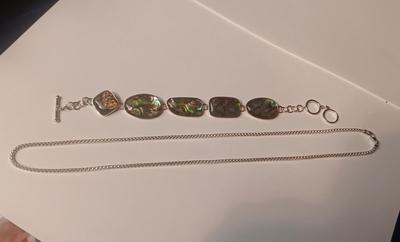 STERLING SILVER AND ABALONE BRACELET W/STERLING CHAIN